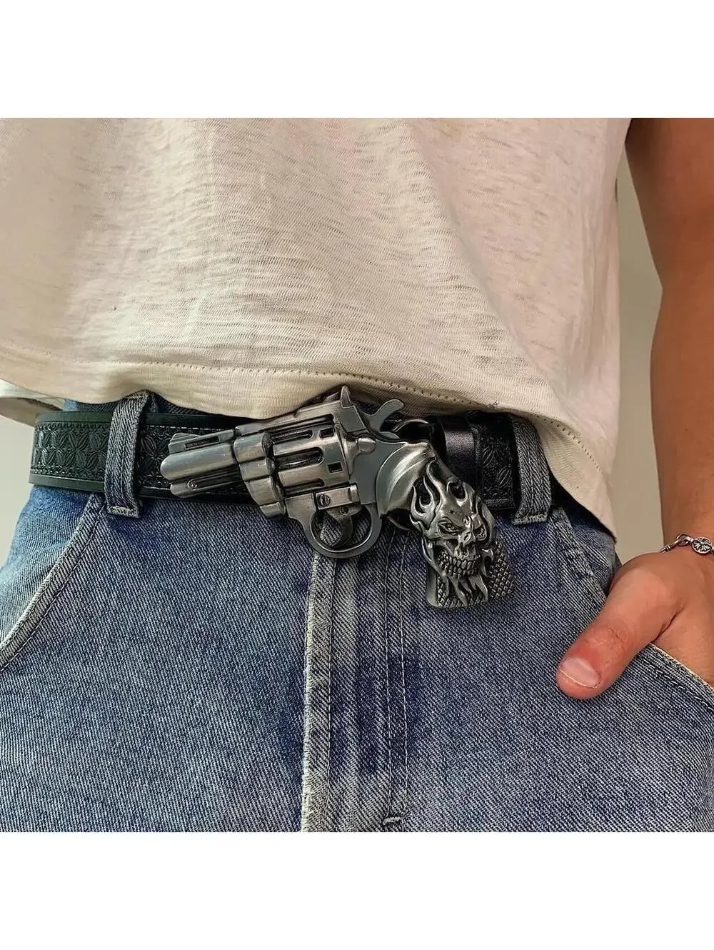 Grunge Punk Gun Skeleton Y2K 2000s style belt. 47 inches length